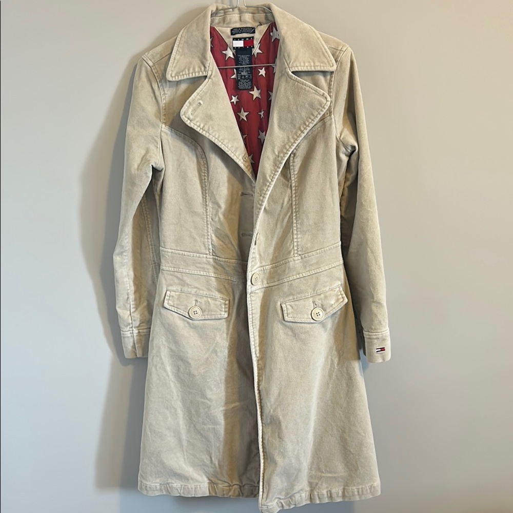 Tommy Hilfiger Khaki Trench Coat with Red Star Lining